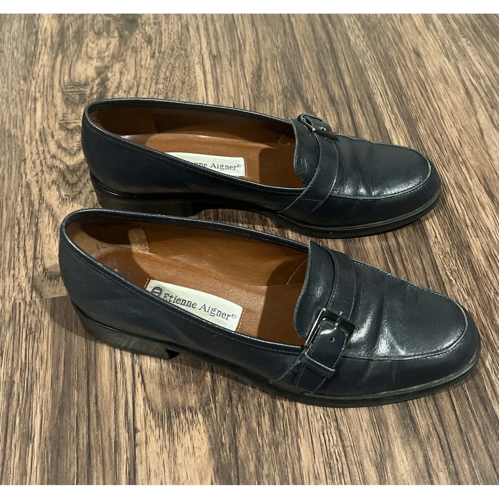 Etienne Aigner Carber Shoes Womens 6.5M Casual Slip On Loafer Navy Leather